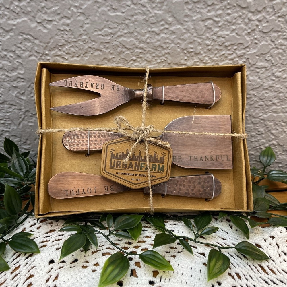 Thirstystone Urban Farm Hammered Copper Finish Serving Set 3pc Grateful Thankful